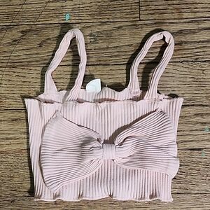 Ribbed Bow Front Crop Top - Light Pink